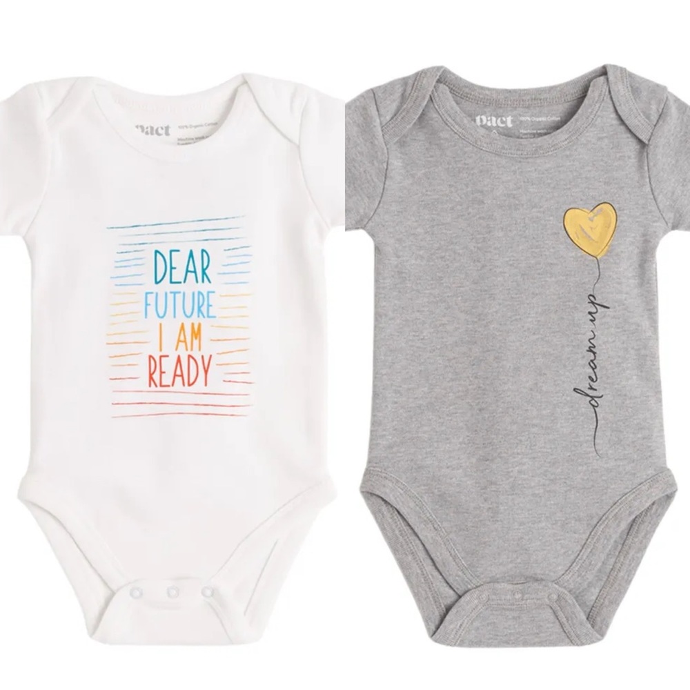 NWT 2 Pact Baby Bodysuit Onesie 0-3 mo Eco-friendly Sustainable Eco-conscious